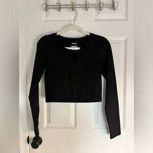 Wild Fable Black Long Sleeve Crop Top with Keyhole Detail- Size L
